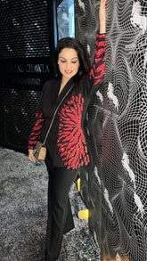 Red and Black Emroidered Cord Set